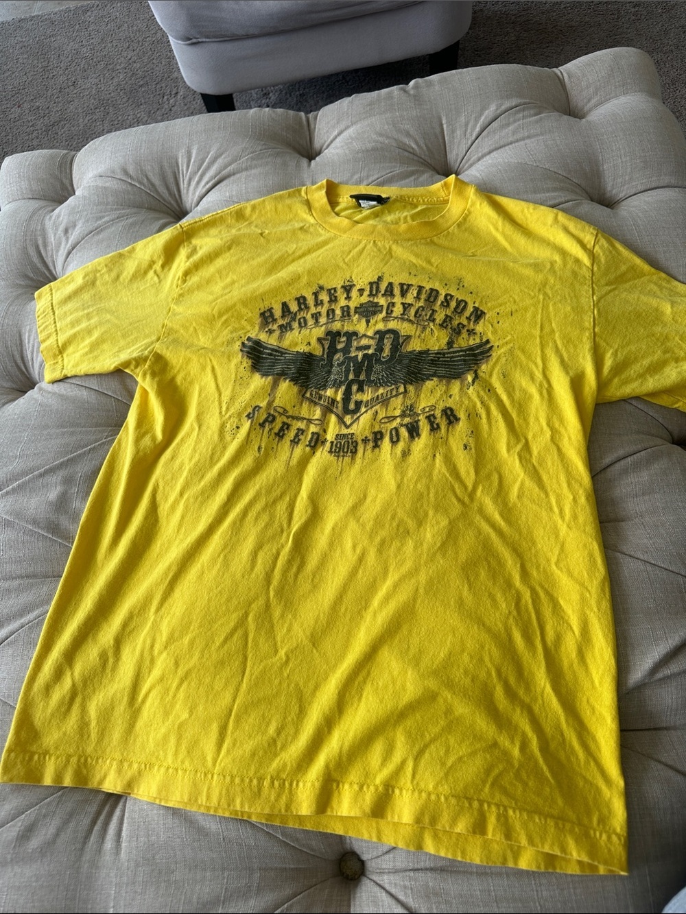 Harley-Davidson Yellow Short Sleeve Tee with Black Wing Logo